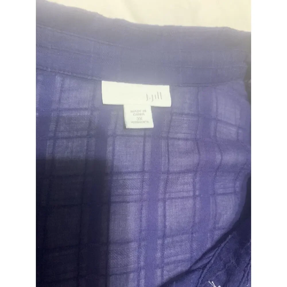 J Jill Navy Semi Sheer Tunic Button Up 3X 100% Cotton Beachy Lightweight - Picture 7 of 11